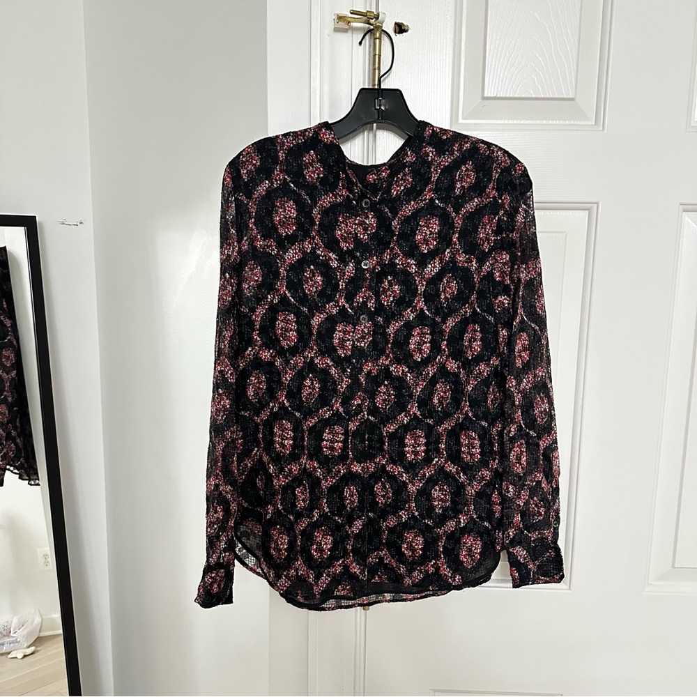 Isabel Marant Black and Rose Circular Print Button-Up Blouse